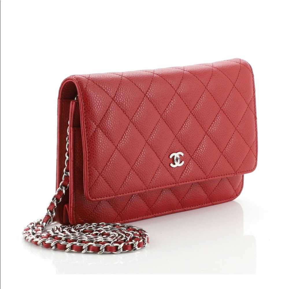 Chanel Bag Wallet On Chain in Red Caviar Leather Crossbody Silver Hardware